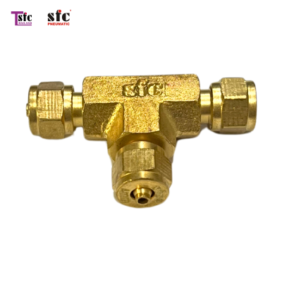 ฟิตติ้งทองเหลืองตัวที เสียบสายสามทางเดือย