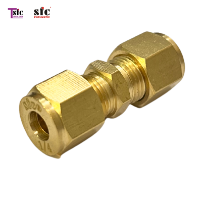 ฟิตติ้งทองเหลือง ต่อตรง เสียบสายสองทางตาไก่