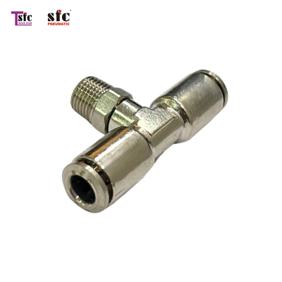 ฟิตติ้งสวมเร็วโลหะตัวที เสียบสายสองทาง เกลียวนอก