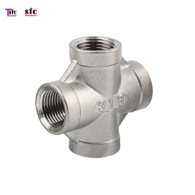 ฟิตติ้งสแตนเลส สี่ทางเกลียวใน