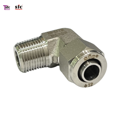 ฟิตติ้งสแตนเลส ข้องอ 90 องศา เสียบสายเดือย เกลียวนอก