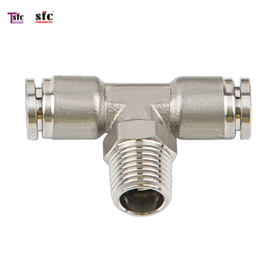 ฟิตติ้งสแตนเลสตัวที เสียบสายสองทาง เกลียวนอก