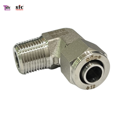 ฟิตติ้งสแตนเลส ข้องอ 90 องศา เสียบสายตาไก่ เกลียวนอก